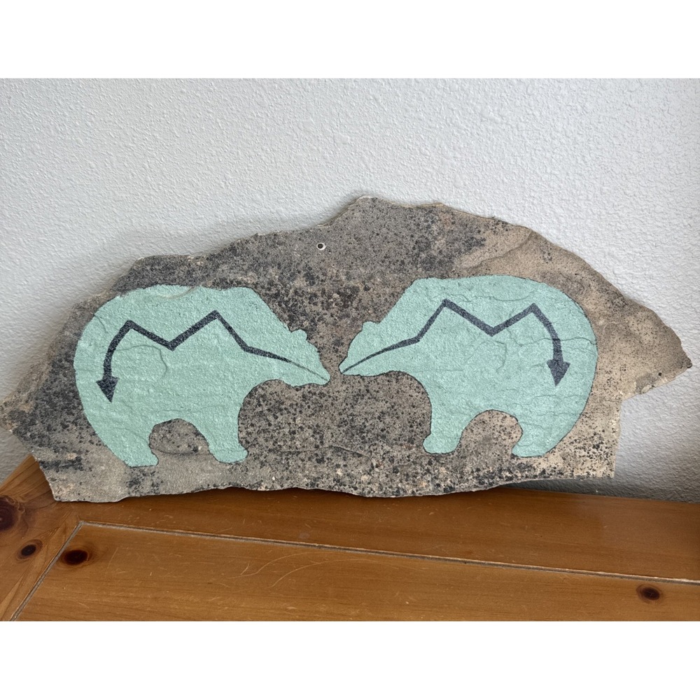 Rustic Southwest Home Decor Hand-Painted Bear Fetish Design Natural Rock- Cabin